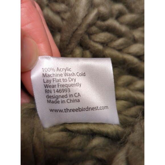 Three Bird Nest Hat Beanie Green Chunky Knit Winter One Size Soft Warm - Picture 5 of 5